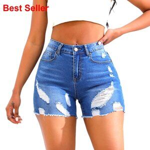 Mid Rise Stretchy Denim Shorts Distressed Ripped Casual Summer